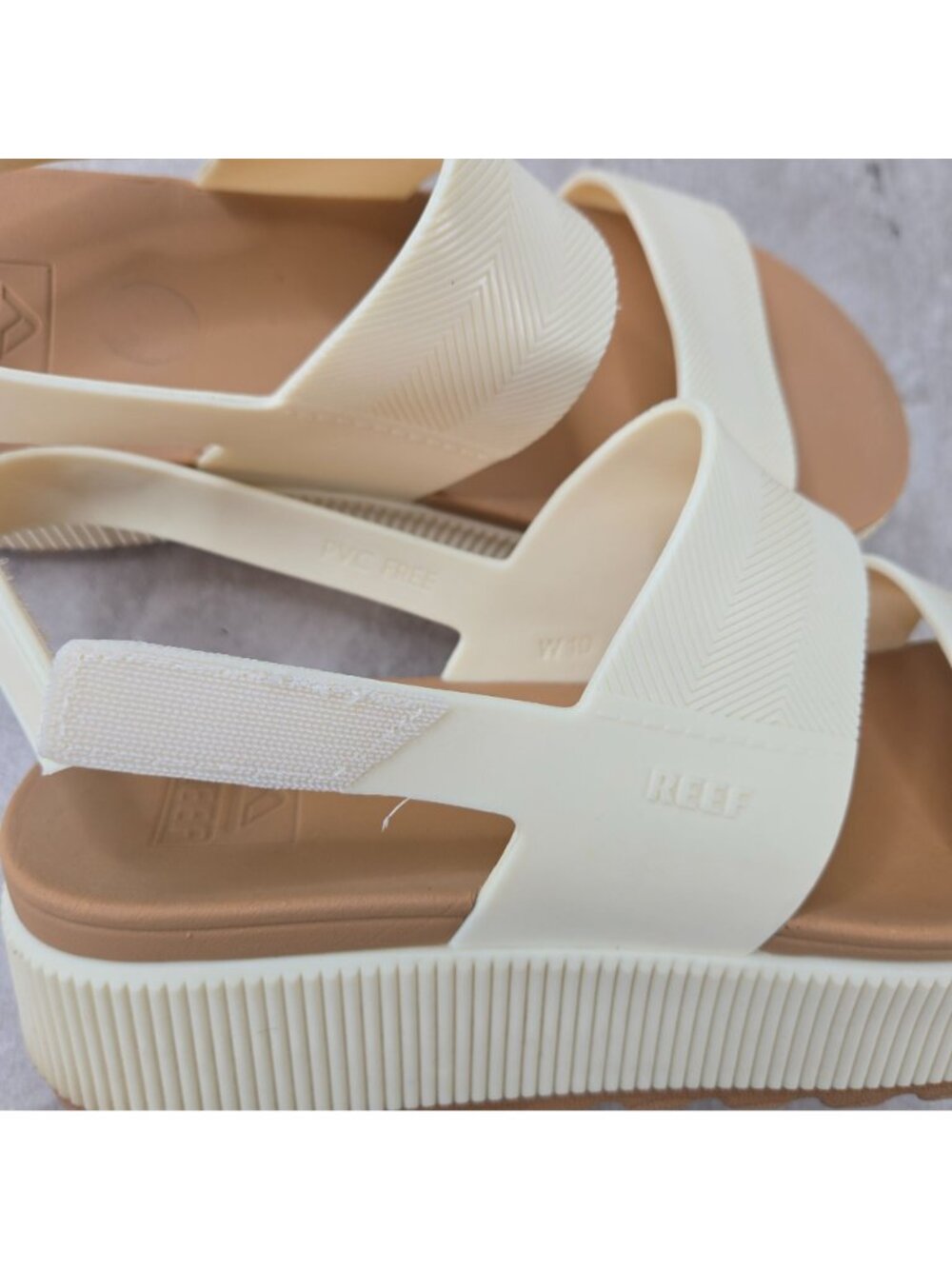 Reef Platform Sandal 10 Cream White Open Toe Chunky Summer Beach Slingback Wedge - Picture 8 of 12